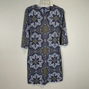 J McLaughlin Dress Blue Print Size Small 3/4 Sleeves